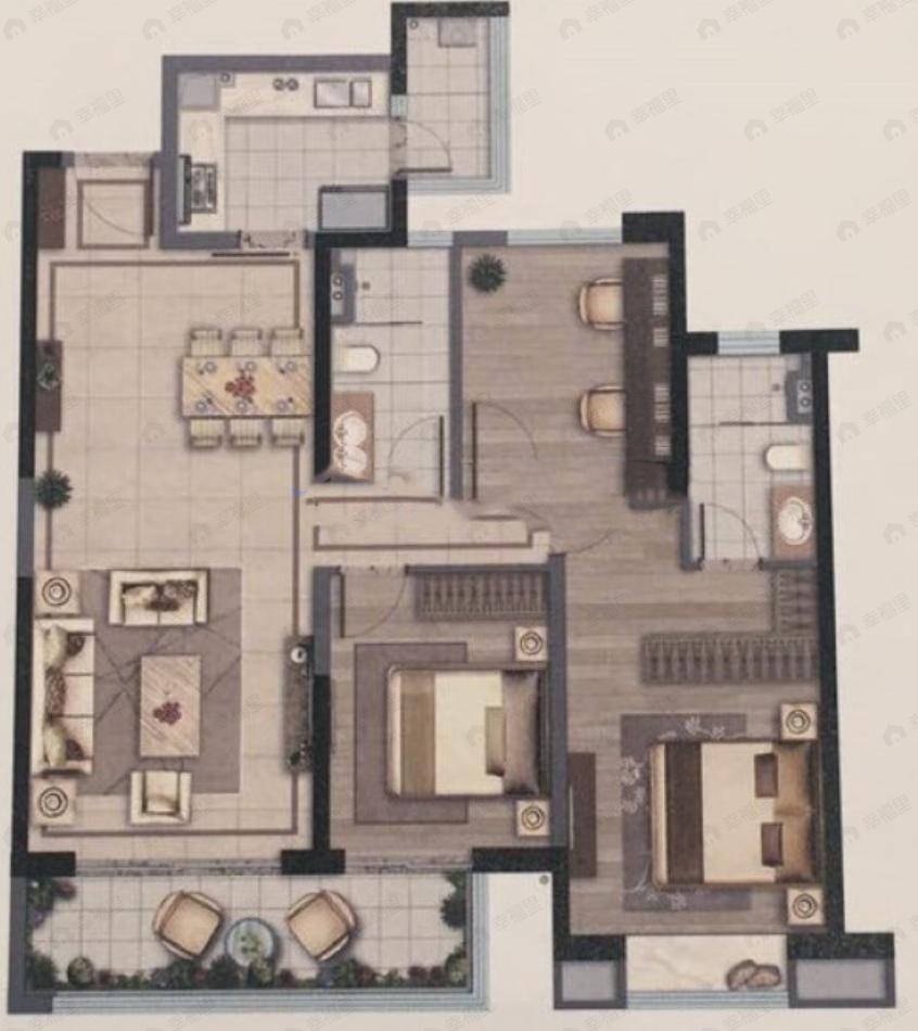 中海寰宇天下3室2厅2卫户型图