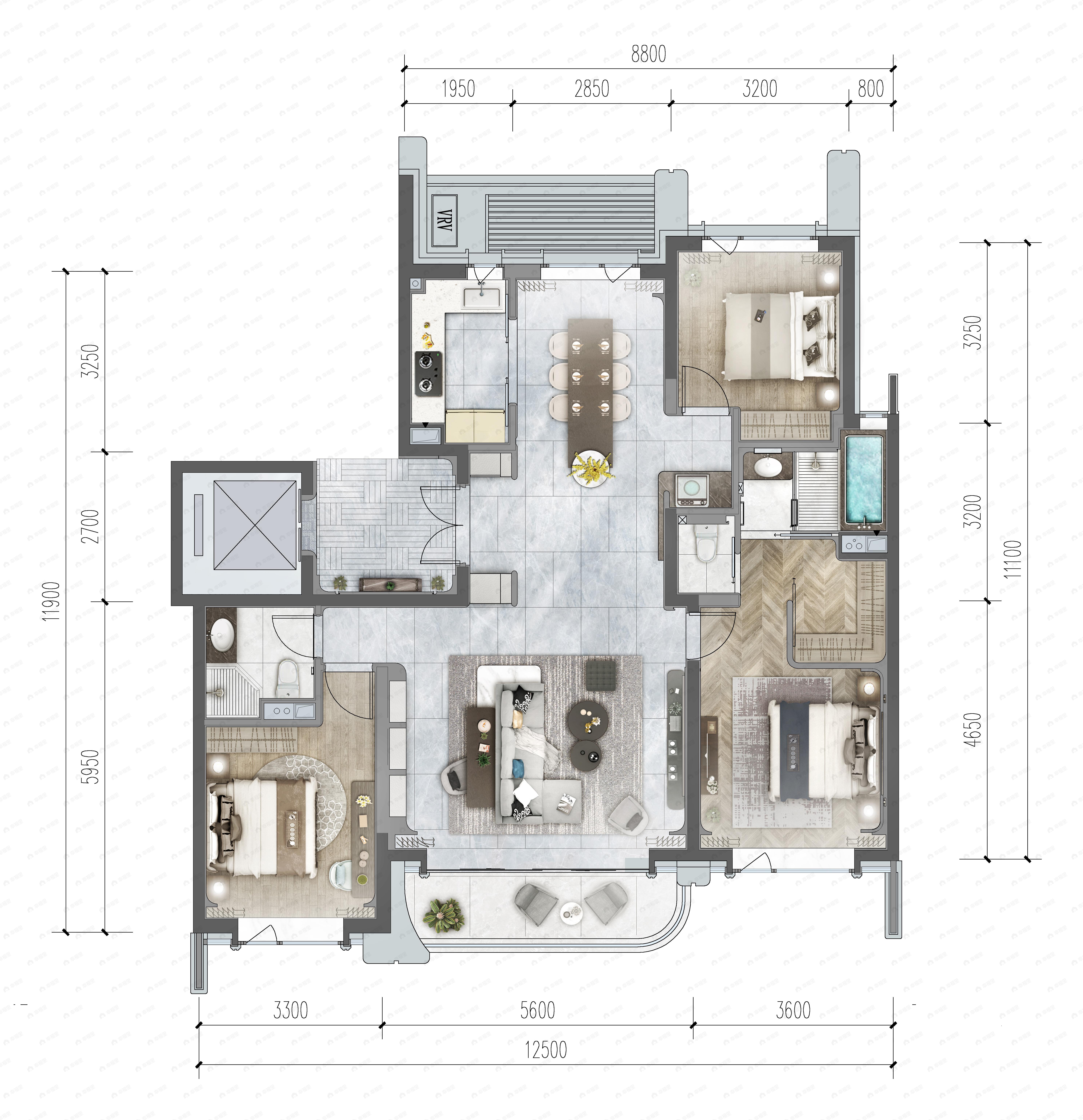 北京天誉3室2厅2卫户型图