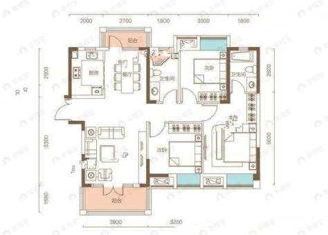 新长江林肯国际城3室2厅2卫户型图