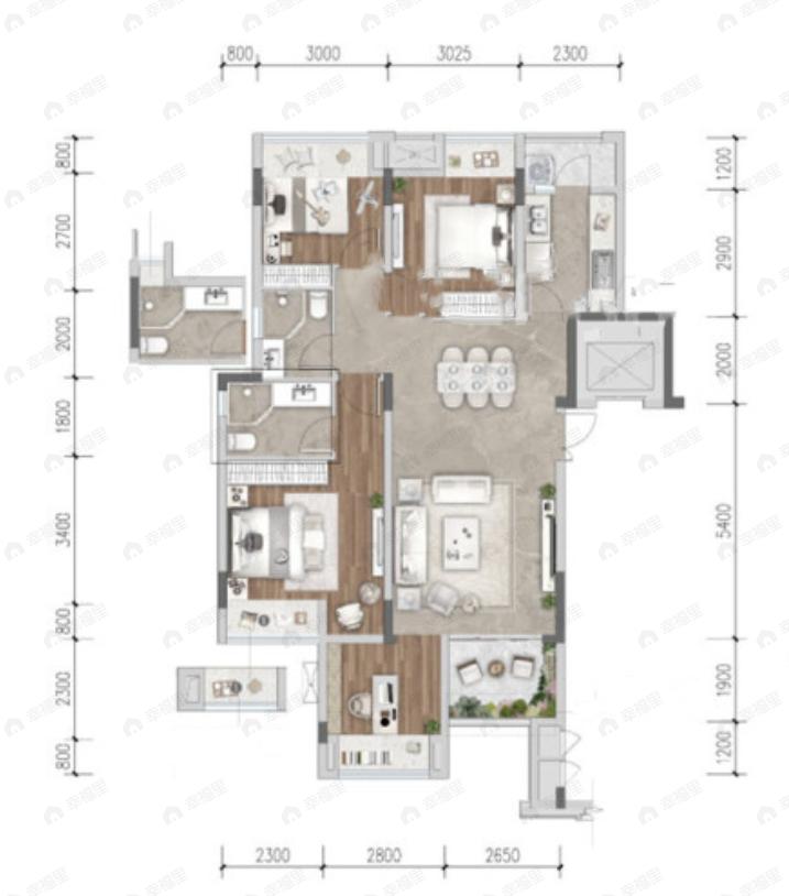 中航昕晖璟辰4室2厅2卫户型图