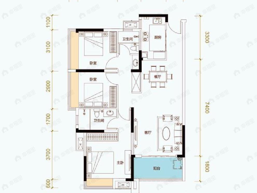 海雅柳江湾3室2厅2卫户型图