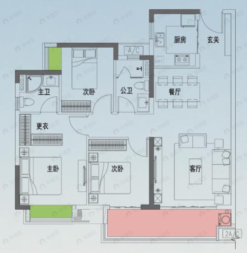 融创鼎湖府3室2厅2卫户型图
