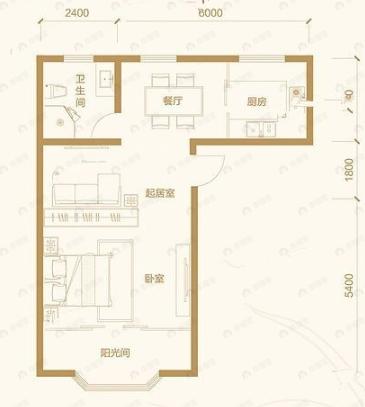 水郡花都1室2厅1卫户型图