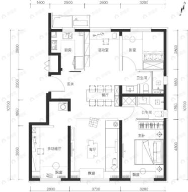 北京城建国誉燕园4室2厅2卫户型图