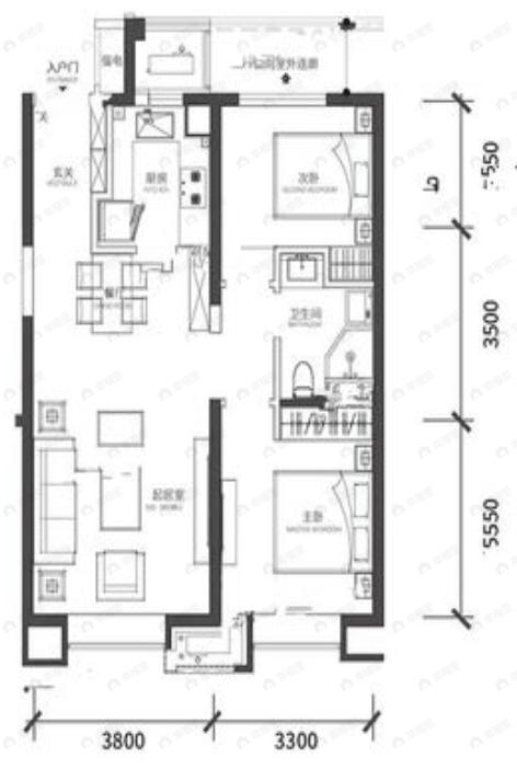 万科大都会2室2厅1卫户型图