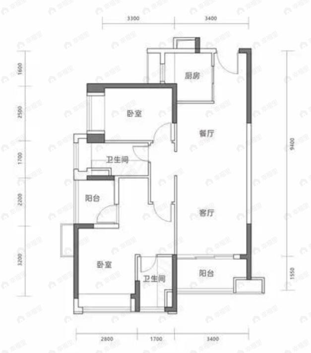 京基梧桐轩2室2厅2卫户型图