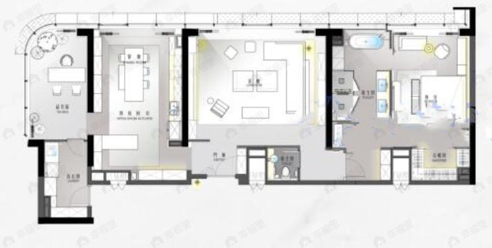 2室2厅2卫建面202m²南户型图