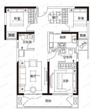 常绿林溪宸院3室2厅2卫户型图