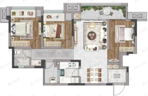 正荣朗基悦江湾3室2厅1卫户型图