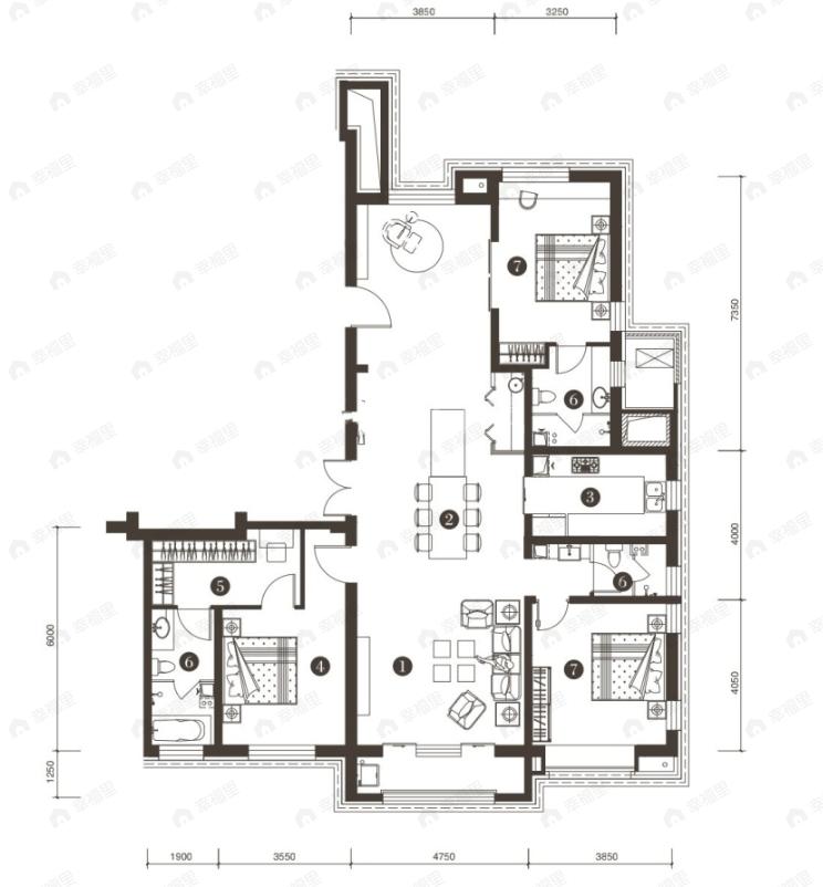 华纳豪园四六期3室2厅3卫户型图