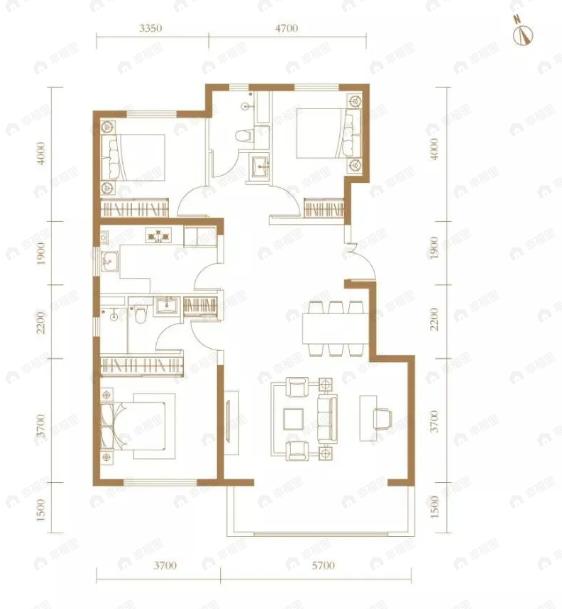 葛洲坝北京紫郡兰园3室2厅2卫户型图