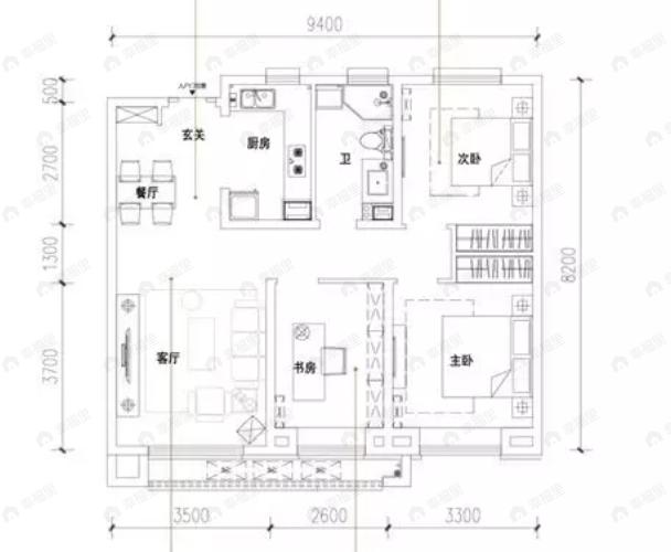 世茂云锦3室2厅1卫户型图