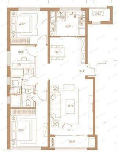 首创天阅海河3室2厅2卫户型图
