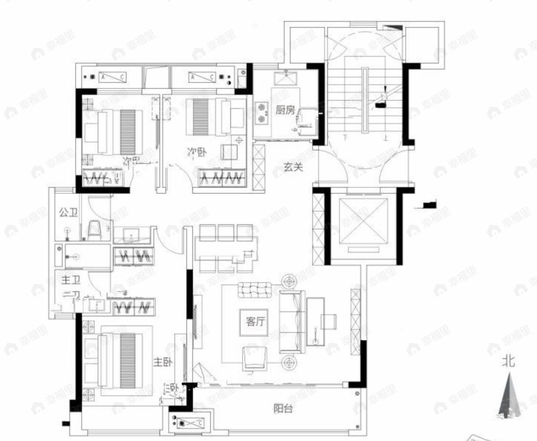 万科新田湖与城3室2厅2卫户型图