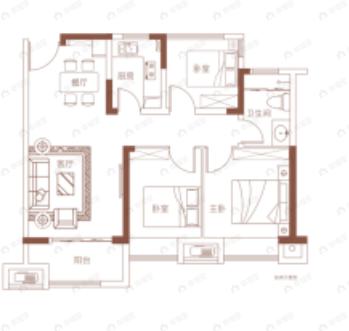 华盛和睦府3室2厅1卫户型图