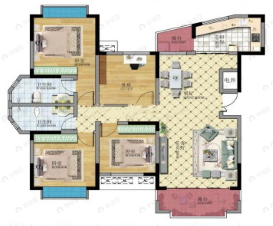 海德花园3室2厅2卫户型图