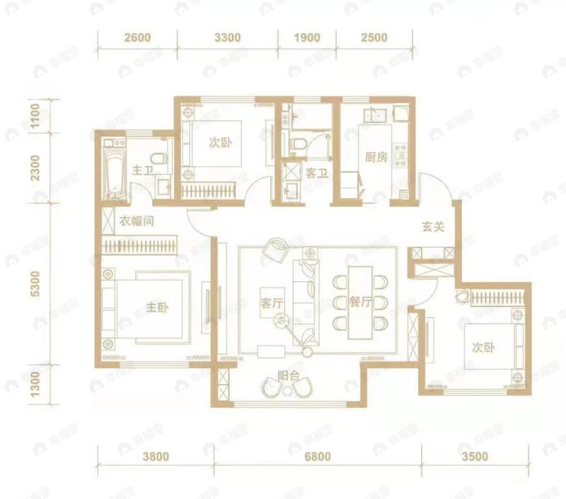 中冶德贤华府3室2厅2卫户型图