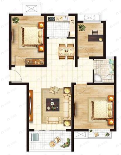 直隶新城3室2厅1卫户型图