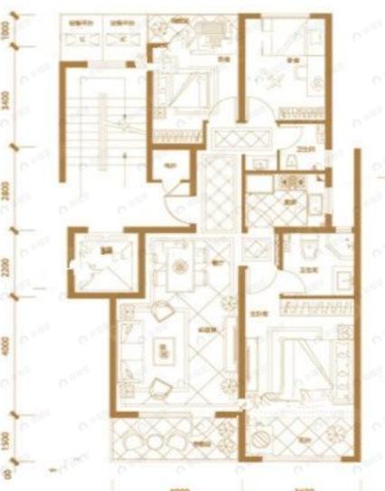 3室2厅2卫建面102平北|南户型图