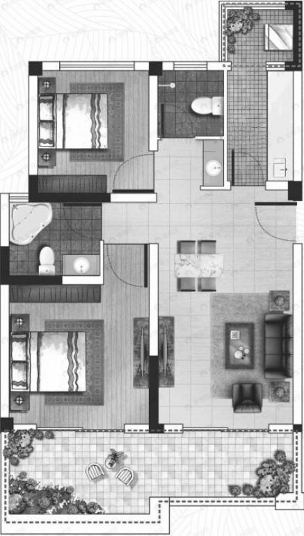 花水湾水云岛2室2厅2卫户型图