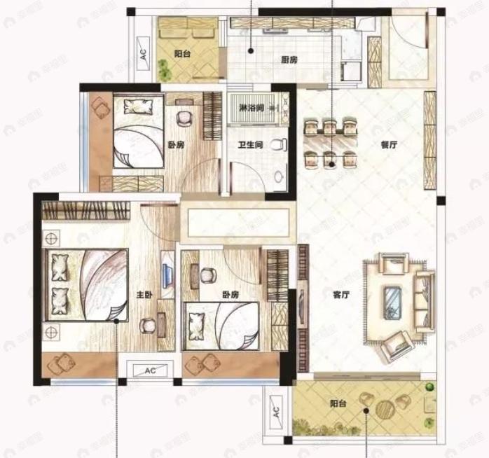 嘉湖美都3室2厅1卫户型图