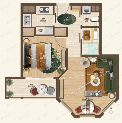 月亮河七星公馆1室1厅1卫户型图