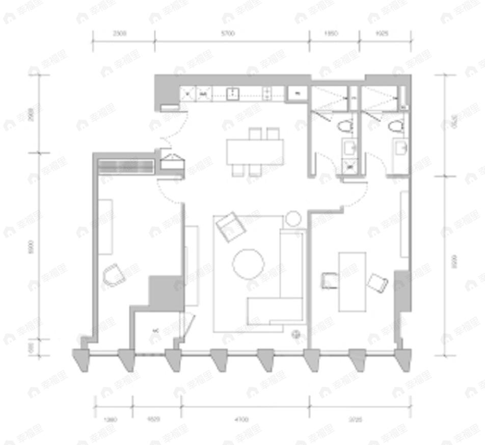 蔚蓝卡地亚中心CEO公馆2室2厅2卫户型图