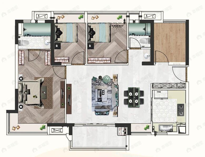 广佛保利城3室2厅2卫户型图