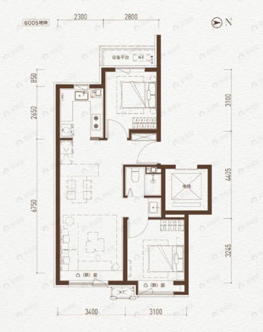 西红门橡树湾三期2室2厅1卫户型图