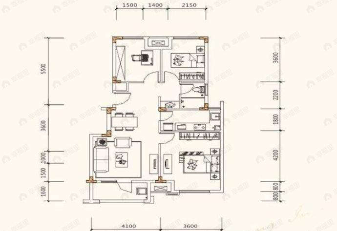 金阳南山里3室2厅1卫户型图