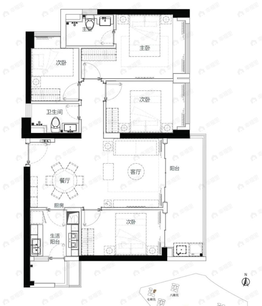 和城里4室2厅2卫户型图