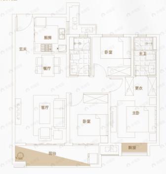 南昌中骏世界城3室2厅2卫户型图
