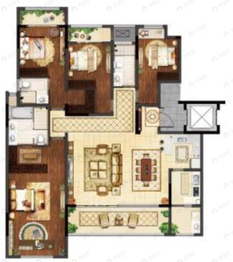 华侨城嘉陵江天4室2厅3卫户型图