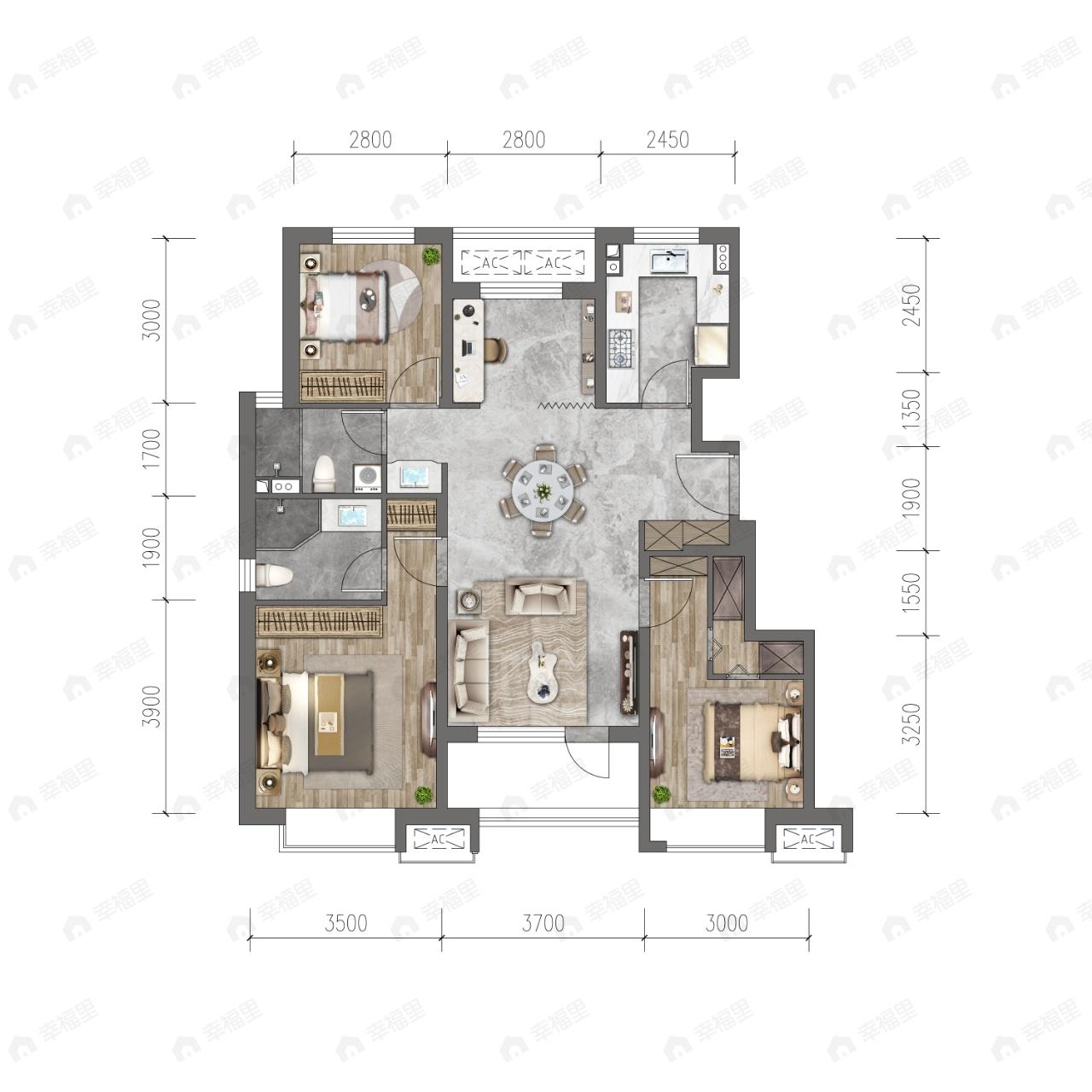 京西印玥4室2厅2卫户型图