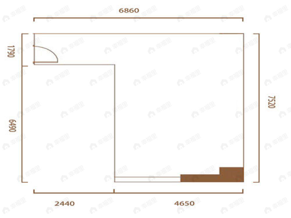 1室1厅1卫建面67m²南户型图