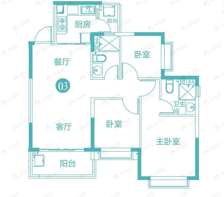 3室2厅2卫建面98平户型图