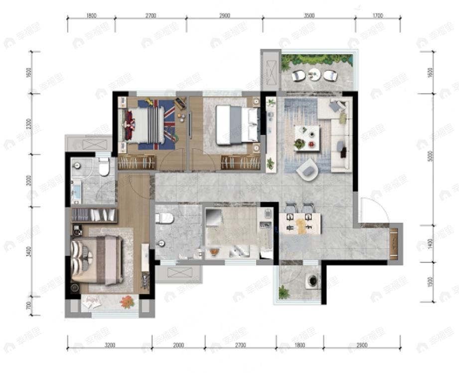 中梁御璟台3室2厅2卫户型图
