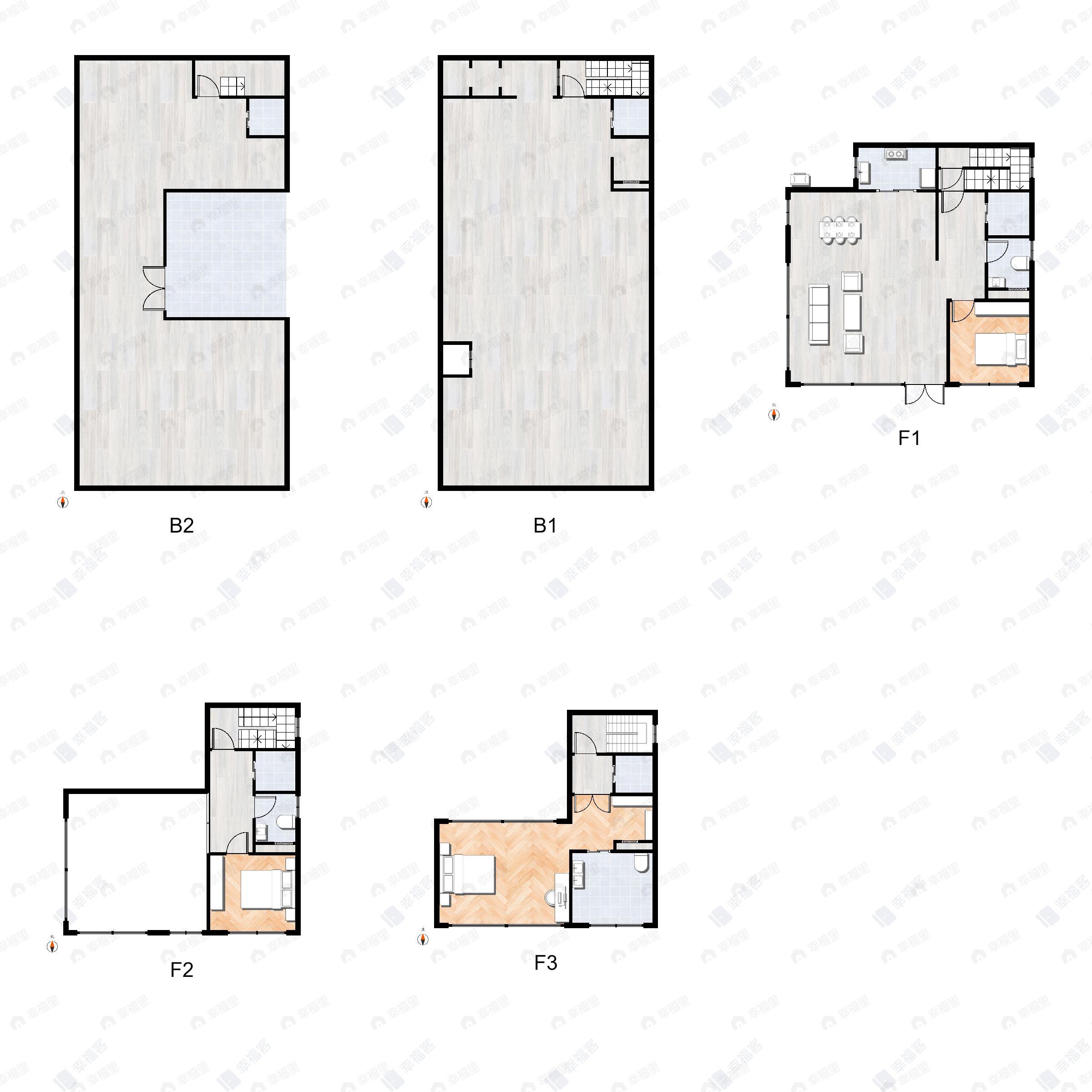 3室2厅3卫建面700m²北|南户型图