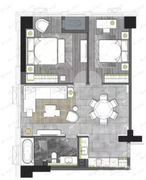 莱安中心2室1厅1卫户型图