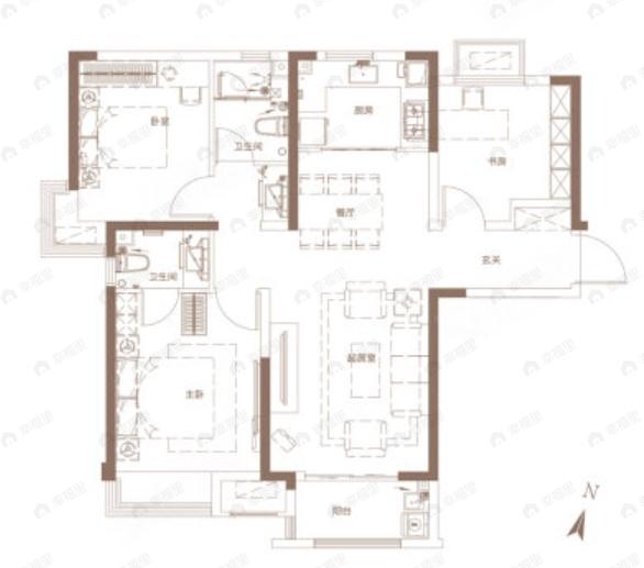 绿地花语城3室2厅2卫户型图