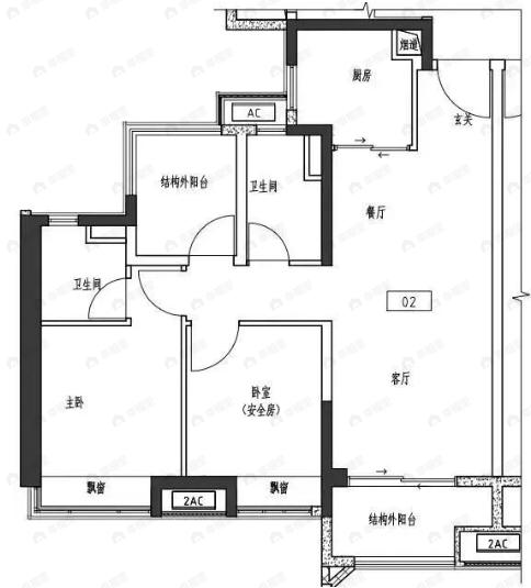 保利天汇左岸2室2厅2卫户型图