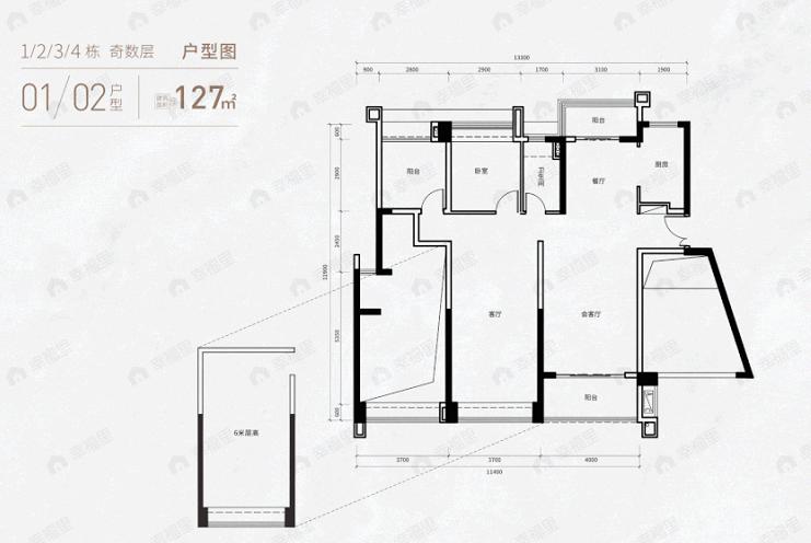 中山108君悦府1室3厅2卫户型图