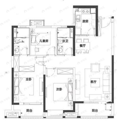 美联城观3室2厅2卫户型图