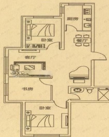 3室2厅1卫建面89平南|北户型图