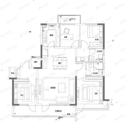 灵山湾悦府4室2厅2卫户型图