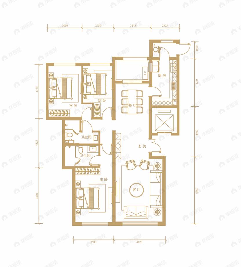 天润福熙大道3室2厅2卫户型图