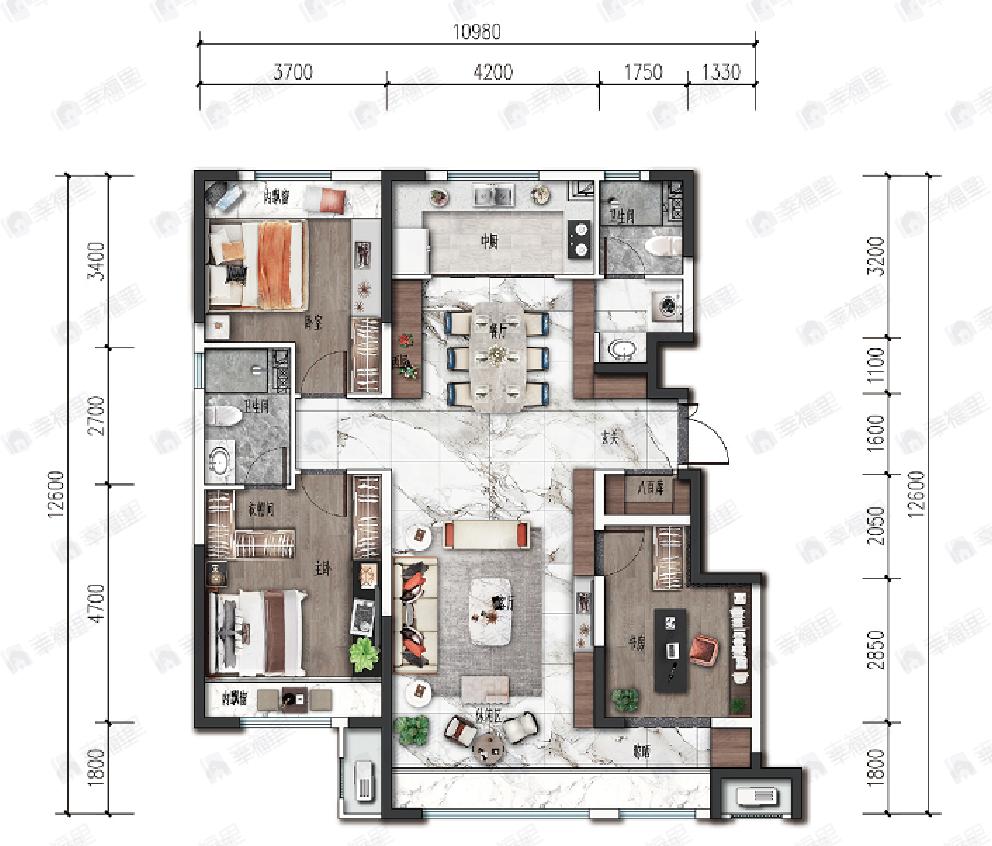 金地名峰2期3室2厅2卫户型图