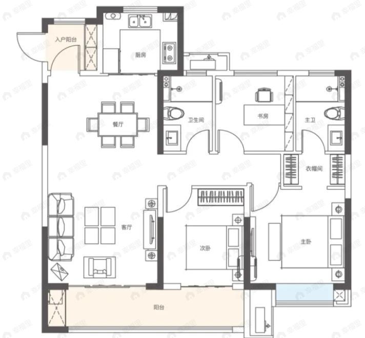 合创君悦府(西咸新区)3室2厅2卫户型图