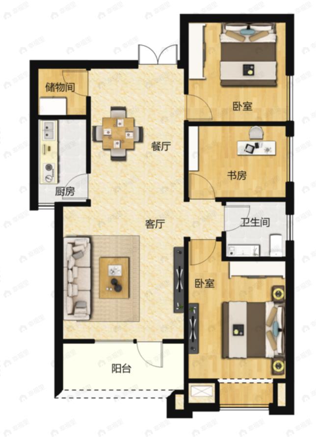 华星融城3室2厅1卫户型图