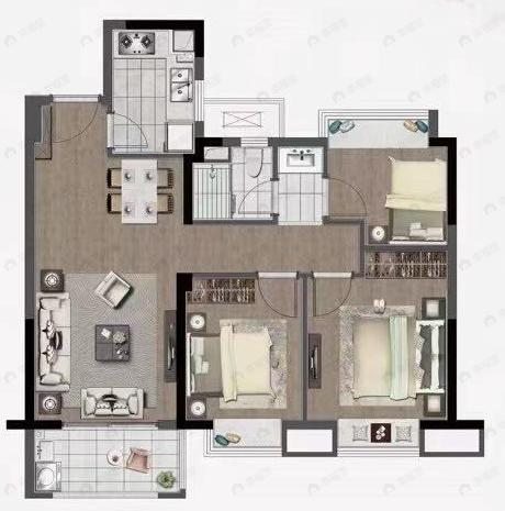 德信星宸3室2厅1卫户型图